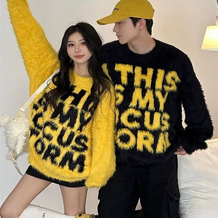 新款美式复古字母毛衣男女情侣宽松秋冬慵懒休闲针织衫MY100-P59,男装针织衫/毛衣,星座208-5