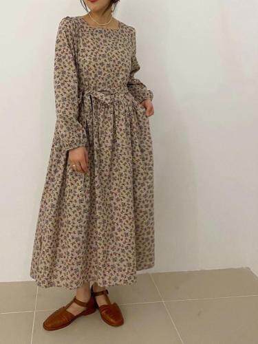 棉质花连衣裙，腰带可拆，宽松款，女装连衣裙，LUCY