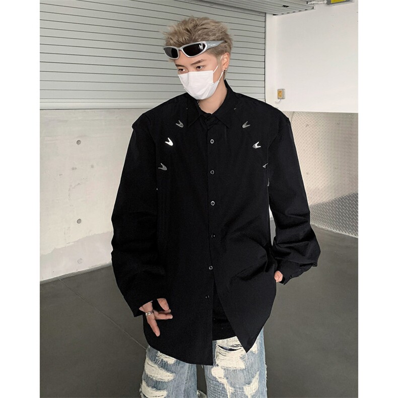 男装衬衫24春季金属设计感男休闲长袖衬衣衫XZ514-2-202416-P78,男装衬衫,星座514-2(原B239)