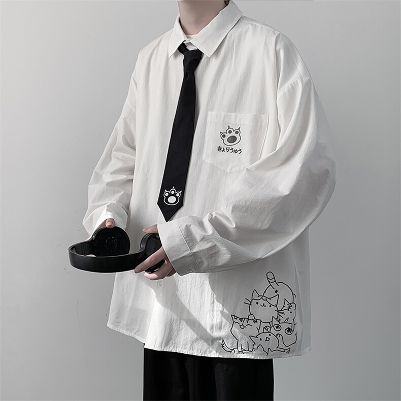 痞帅领带长袖衬衫男士大码dk制服男jk衬衣男LC42107-P45,男装衬衫,电商A040