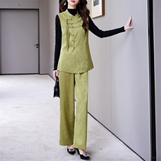 女装官网夏新中式国风套装女2025春秋季新款盘扣优雅气质马甲，女装套装/套裙，火爆靓佳人