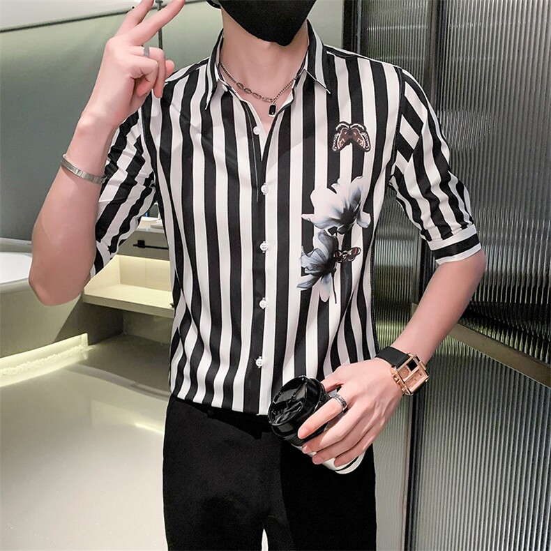 黑痞帅男夏装中袖新款衬衫休闲印花寸衣男301A-1/CS362/P55,男装衬衫,星座301A-1