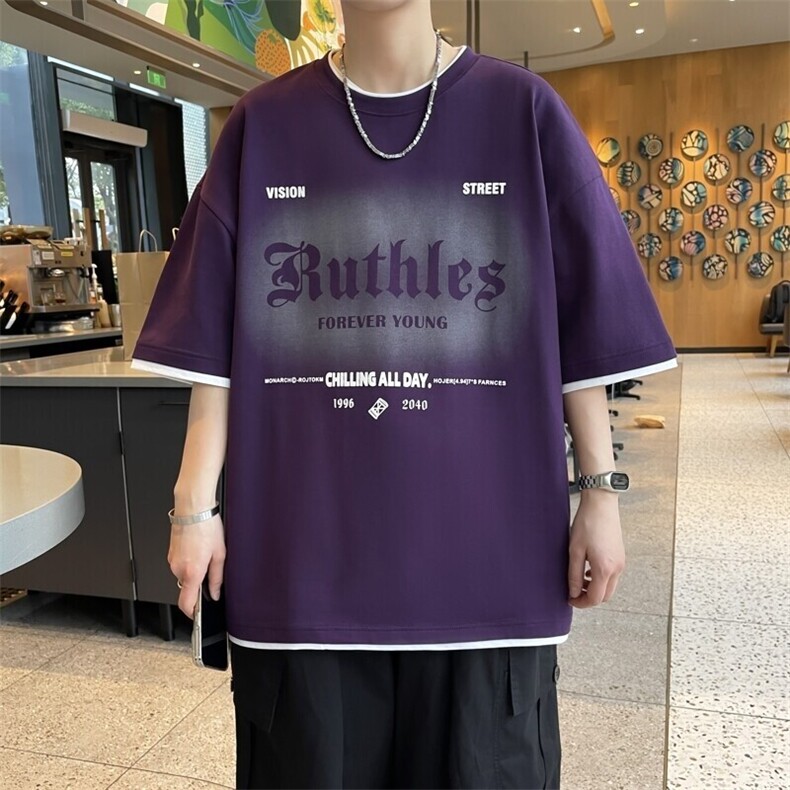 25157-特P40夏季休闲时尚T恤男短袖打底衫青少年潮牌拼接T恤,男装T恤,电商D310B