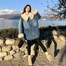 羊卷毛领牛仔羽绒服女2026冬季保暖90白鸭绒外套小个子宽松洋气，女装羽绒服，2C159