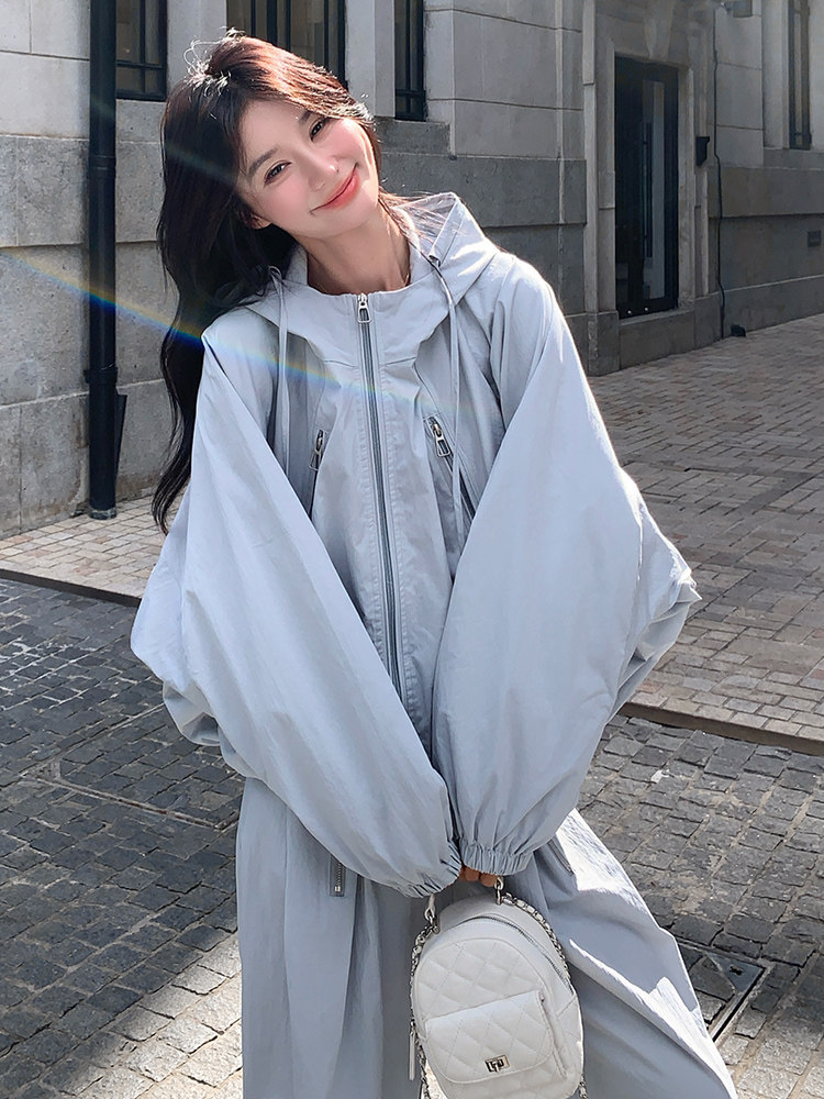 2025秋款宽松少女感外套运动蝙蝠袖+直筒裤套装,女装套装/套裙,纯色衣恋