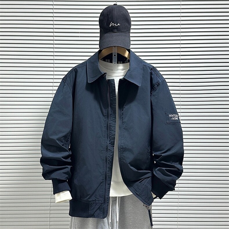 港风秋款男夹克飞行员机车工装拉链字母刺绣宽松外套JK0104P65,男装夹克,星座1013-1