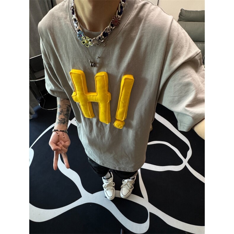 现货！hi字母短袖立体塞棉纯棉t恤1005-MLPYH23-P58，男装T恤，星座1005