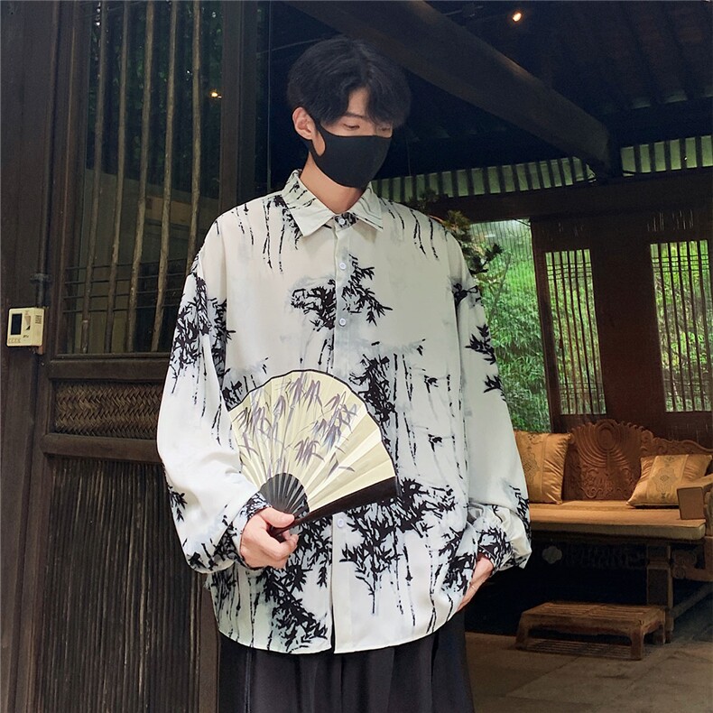 港风冰丝扎染衬衣大码M-5XL风潮长袖衬衫男CS88796P35控68,男装衬衫,星座226-2