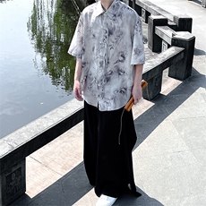 现货风新中式大码翻领短袖衬衫CS33-P65控89，男装T恤，电商A021
