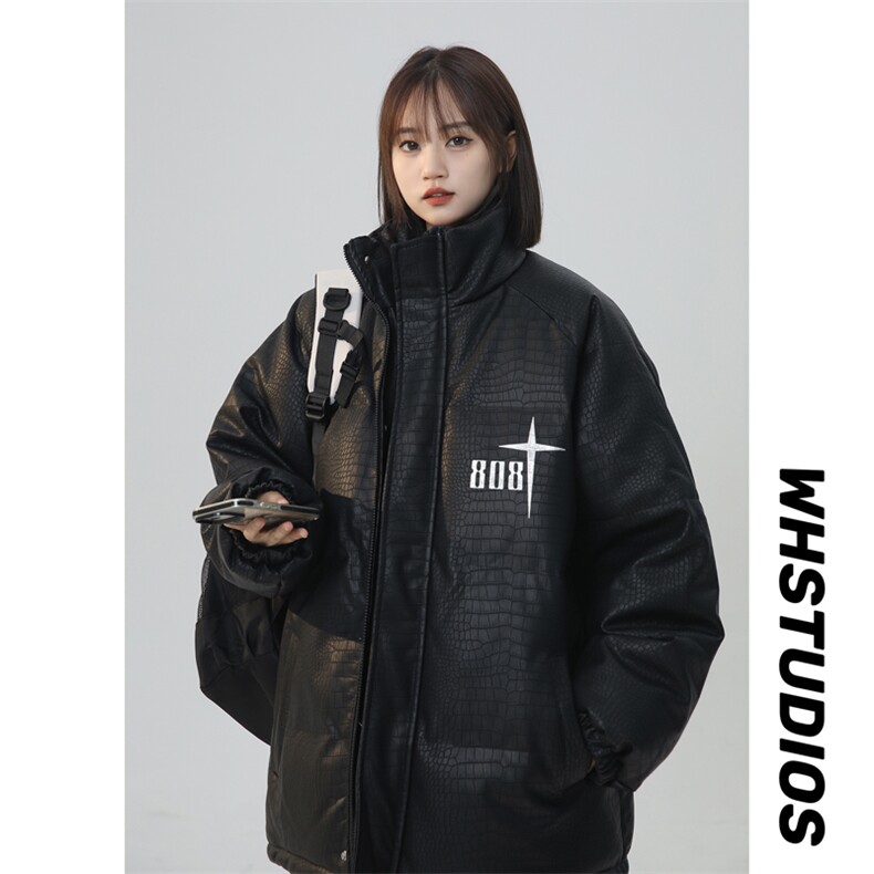 2025  中性风鳄鱼纹PU皮棉衣棉服面包服印花棉袄皮衣外套1611-P90图片
