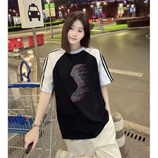 抖音得物品质二开240克宽松纯棉美式潮牌插肩三杠织带短袖T恤，男装T恤，电商A486