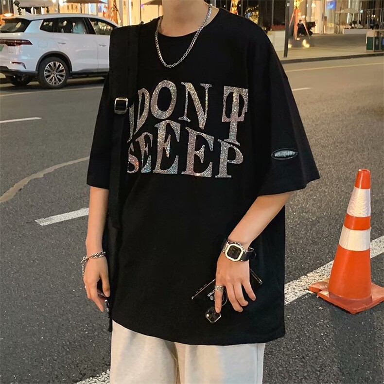 美式街头t恤男短袖潮牌潮流ins夏季新款烫钻印花宽松上衣T351-p25图片