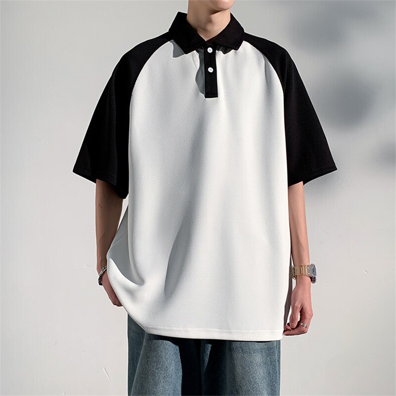 GENIOLAMODE少年感polo衫短袖男夏季港风翻领宽松撞色插肩袖T恤潮，男装Polo衫，星座1206（原A206）