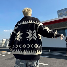 针织开衫男女韩版潮流菱形格宽松帅2024秋冬新款ins毛衣MZ491-P51，男装针织衫/毛衣，星座412-3