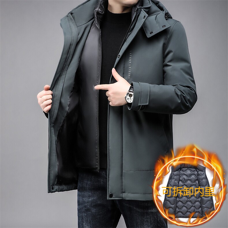 B8022鹅绒羽绒服帽子内胆可脱卸男士精品羽绒而无商务休闲精品，男装羽绒服，钱塘207-3