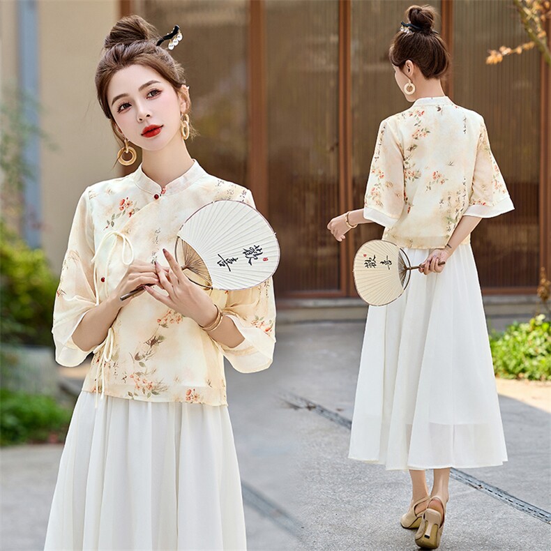 新风中式改良立领印花汉服套装裙291P135,女装套装/套裙,乐衣轩