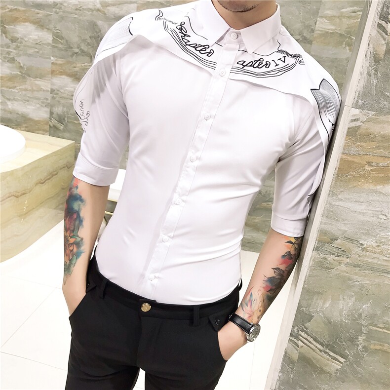 19春韩版修身衬衫发型师七分袖工作服个性拼接中袖102A-D56,男装衬衫,星座419（原A233）