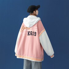 中性风毛呢慵懒风连帽棒球服简约印花夹克外套G108P75控98---，男装夹克，A247A