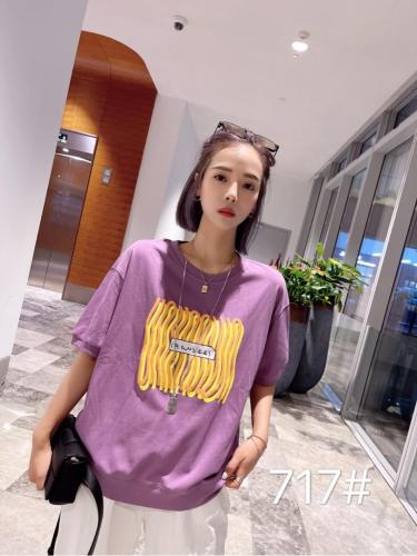 2021夏季新款短袖彩条工艺印花卫衣,女装卫衣/绒衫,柏旺阁