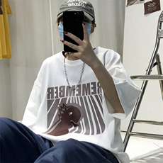 原507-1T10男士休闲宽松港风印花T恤衫男圆领半截袖TEE五分袖T恤，男装T恤，星座115A(原星座507）