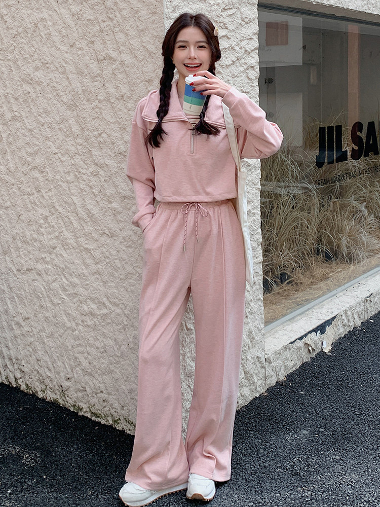 （现货）时尚休闲套装女宽松显瘦翻领卫衣背心阔腿裤三件套潮,女装套装/套裙,韩蔻秀