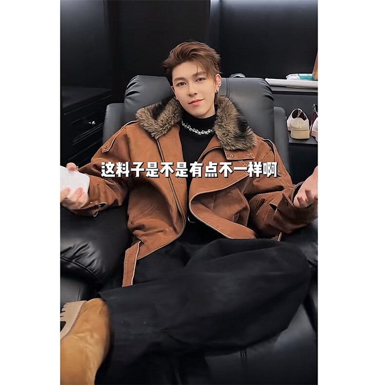 抖音冬季潮流美式复古水洗毛领牛仔棉服外套M222-P165 网图图片