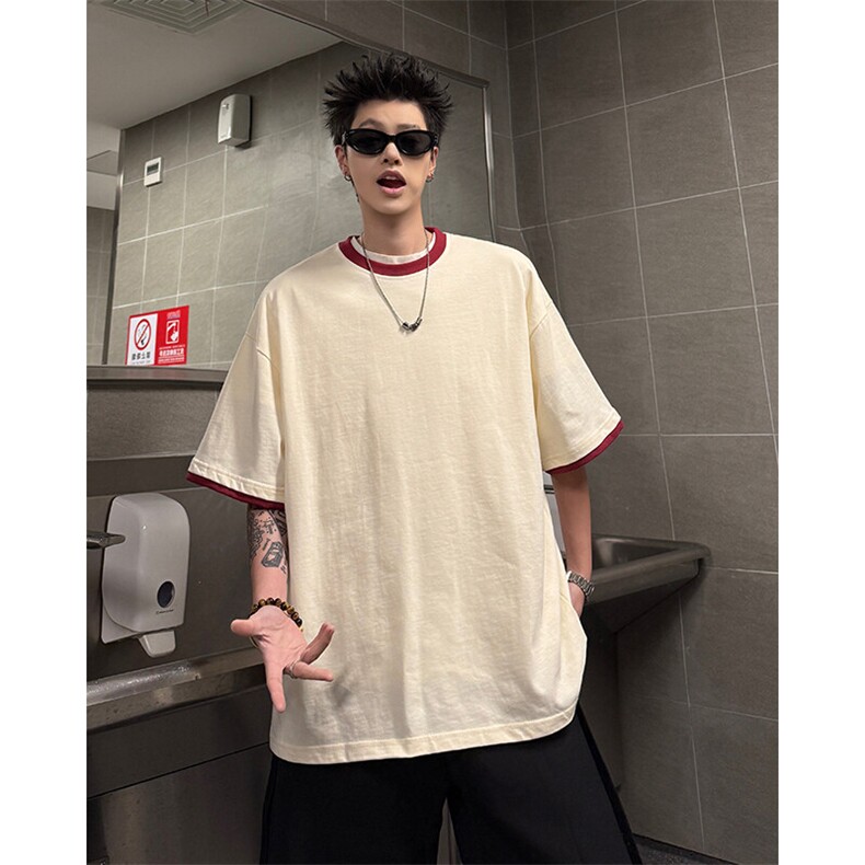 2026新款拼接设计款短袖男夏季舒适T恤男25XT77206特批25,男装T恤,电商A042