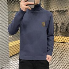 秋冬可翻高领毛衣男B纯色长袖男刺绣毛衫打底针织衫棕色M252P33，男装针织衫/毛衣，星座1207