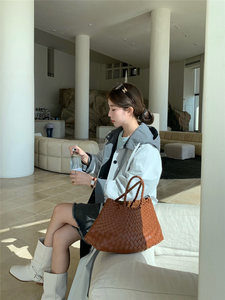 秋季新款纯色针织连帽大衣时尚百搭,女装双面呢大衣,洛丽兰可