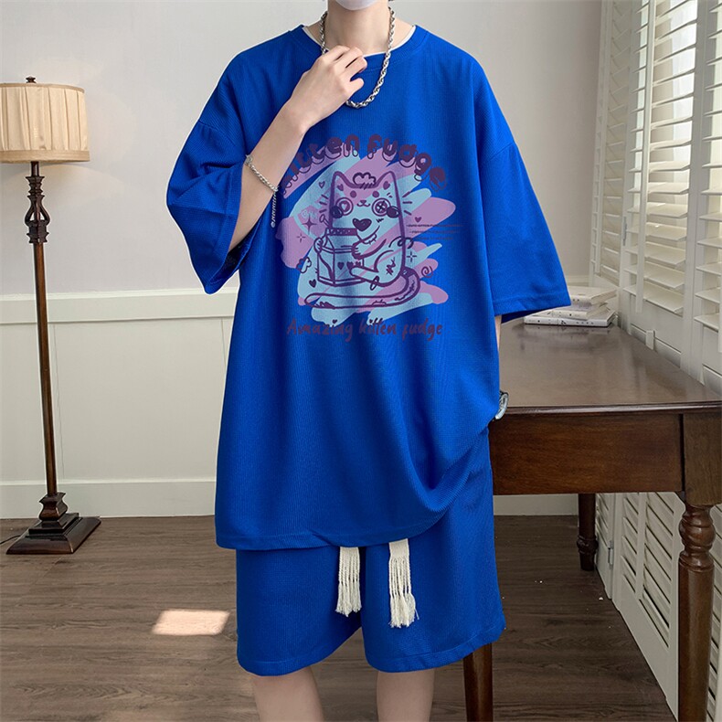 华夫格套装运动短袖t恤套装休闲两件套一套HZ84317-P44,男装T恤,电商A040