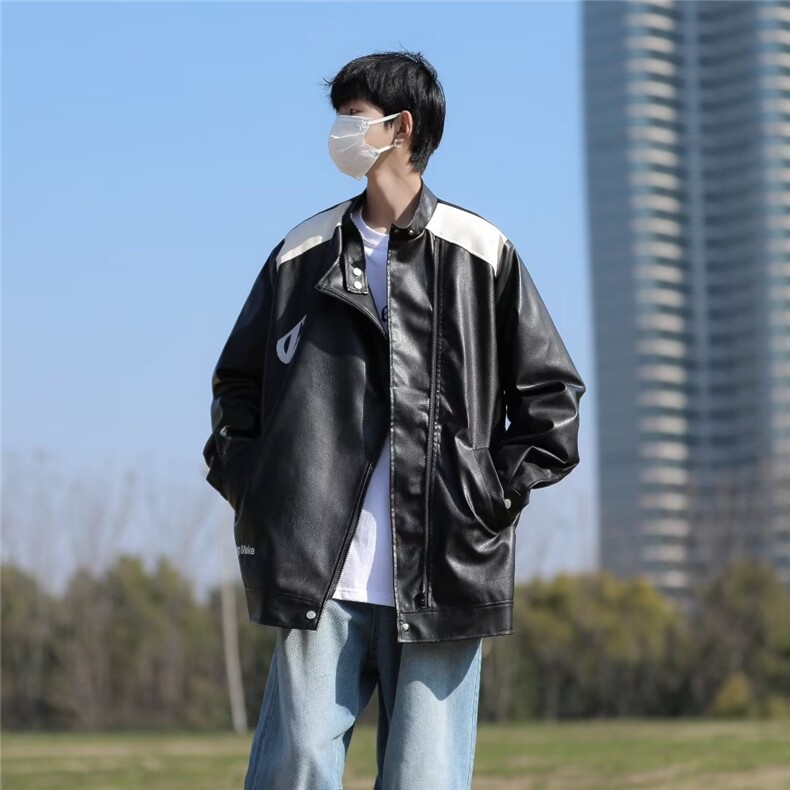 美式高街皮衣男韩版潮流字母刺绣帅2023秋冬新款ins外套W5049-P61，男装皮衣，星座412-3