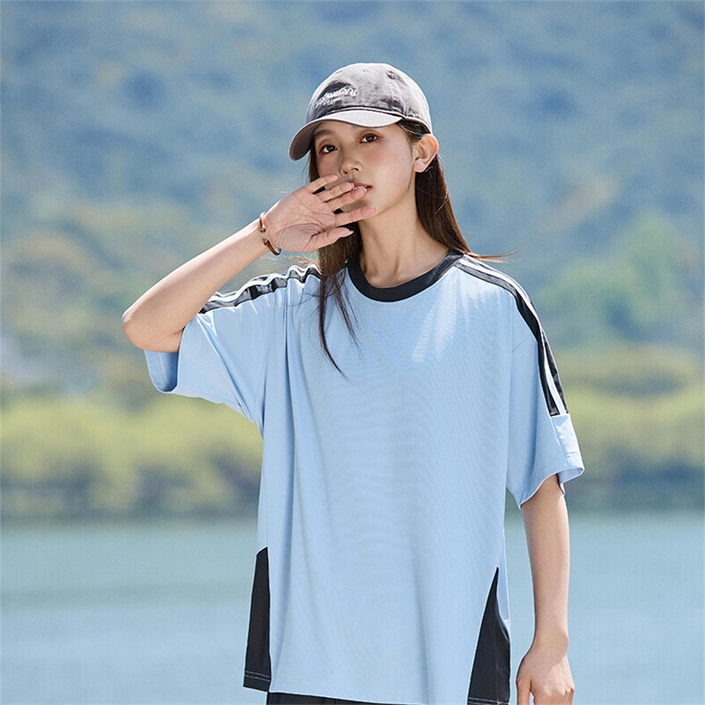 2025年夏季新款圆领拼色宽松时尚运动T恤上衣女A406T6068特P33,男装T恤,星座309（原A406）