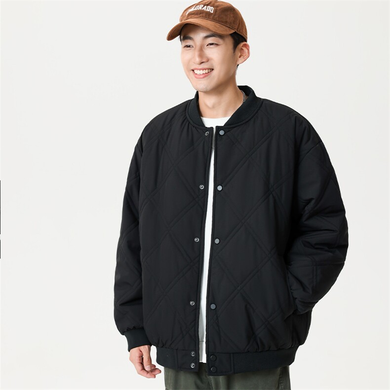 冬季纯色菱形格棒球服棉服保暖宽松休闲简约情侣款棉衣MY385-P65,男装棉衣,电商B306