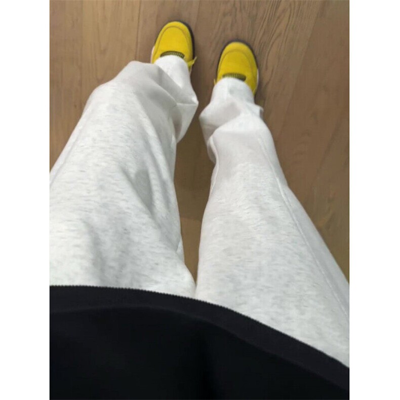 花灰色美式弯刀卫裤男春秋款重磅垂感运动裤子直筒微喇斜切休闲裤,男装休闲裤,星座718-1
