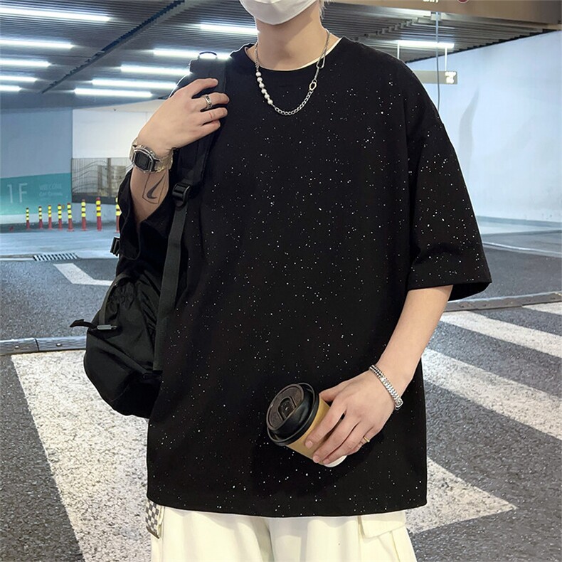 满天星短袖t恤男款夏季美式潮牌重磅大码宽松半袖2025新款体恤衫,男装T恤,星座223（原229-2）