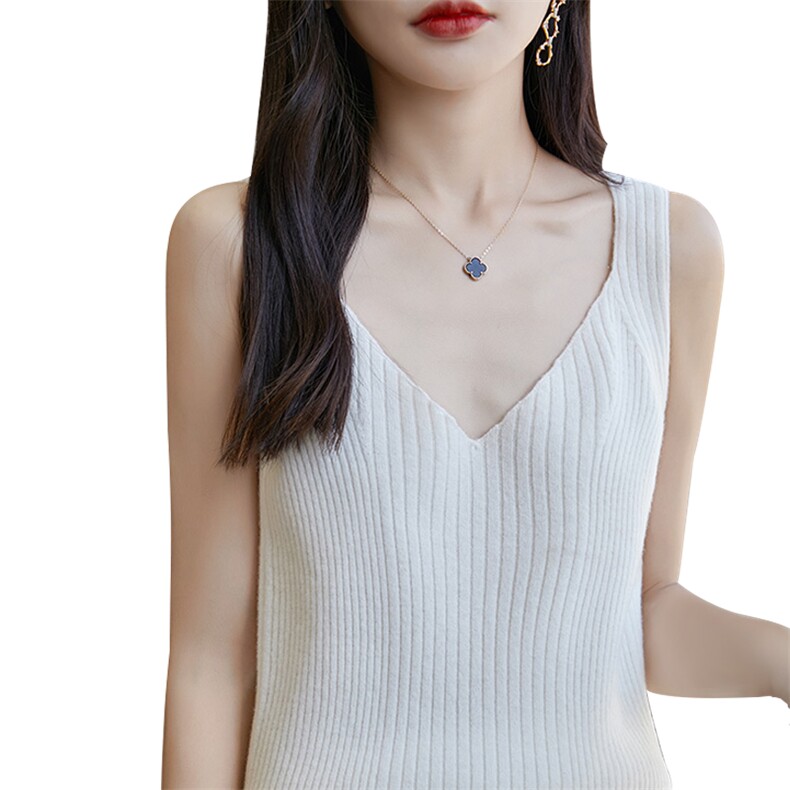 时尚V领针织吊带背心女夏季新款修身显瘦无袖打底衫内搭上衣,女装背心吊带,宏杨羊绒