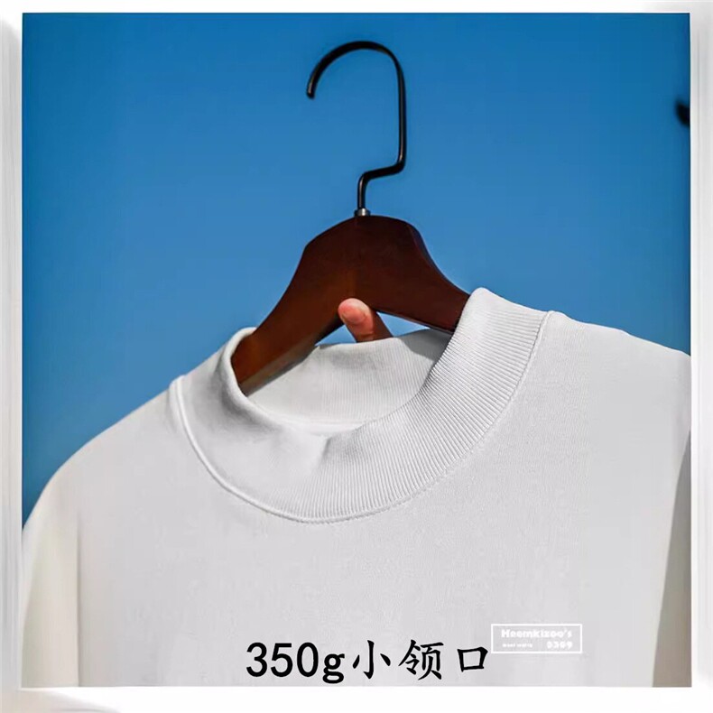 小圆领双纱350克重磅小领口纯棉短袖T恤宽松男女纯色潮XZ210T380,男装T恤,星座210