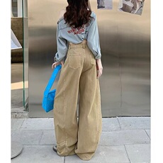 工装牛仔裤女2025夏季新款复古高腰宽松阔腿拖地长裤KA1995，男装牛仔裤，星座1116A（原606A-3）