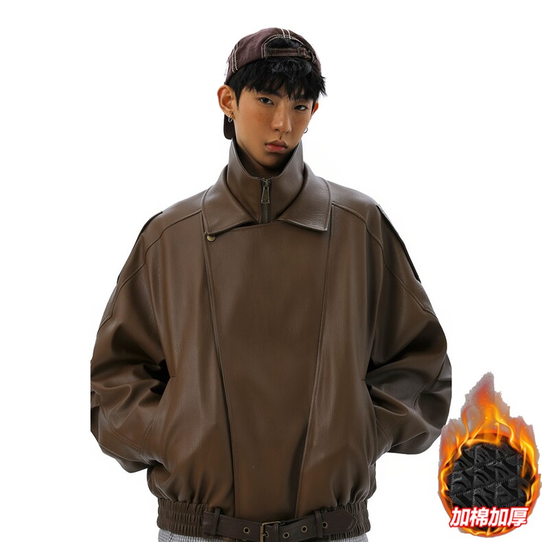 双层领大码M-5XL机车PU皮衣男JK78095特P118加棉特P138控208，男装皮衣，星座226-1