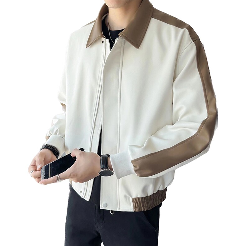 2025春装免洗pu皮皮衣翻领拼色休闲机车夹克外套男PY109-P110,男装夹克,电商A413