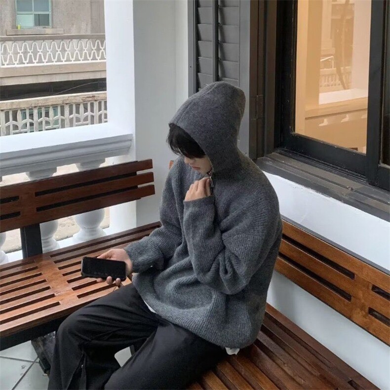 男秋冬季连帽毛衣重磅卫衣日系慵懒复古外套套头针织衫,男装针织衫/毛衣,星座218-8