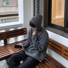 男秋冬季连帽毛衣重磅卫衣日系慵懒复古外套套头针织衫，男装针织衫/毛衣，星座218-8