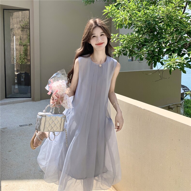 新款主推夏季欧根纱无袖显瘦复古仙女连衣裙2247-P140-K219,女装连衣裙,网红馆