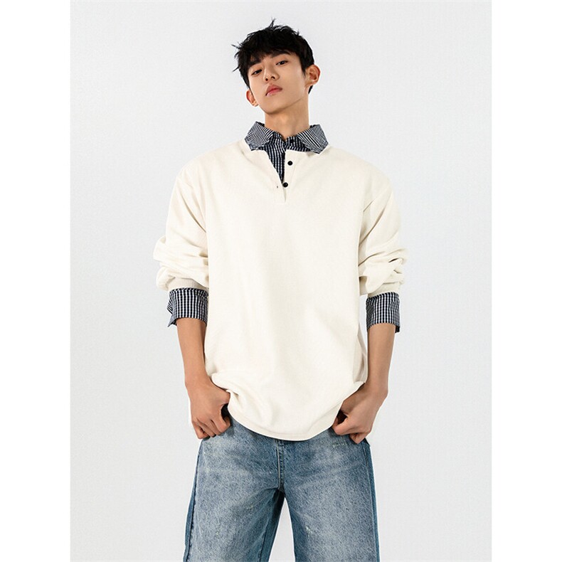 学院风条纹假两件日系卫衣简约休闲潮百搭慵懒上衣HY713TP48，男装卫衣，电商A102B