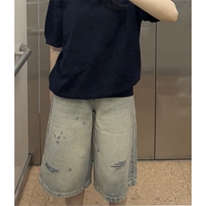 现货高品质美式街头风牛仔裤破洞情侣五分裤XZ610A-1-YK516-特P49，男装牛仔裤，星座610A-1