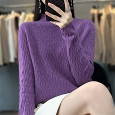 修身挑洞半高领长袖纯色2024年秋季简约针织衫，女装羊毛衫，片语羊绒