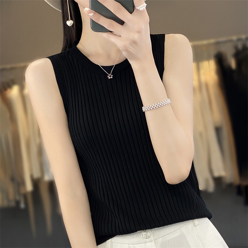 圆领新款针织吊带女无袖纯色背心简约百搭宽松套头上衣内,针织衫/毛衣,戎洋