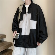 潮复古绿色夹克外套男秋季撞色拼接设计感百搭卫衣W5137-P57，男装夹克，星座512-2