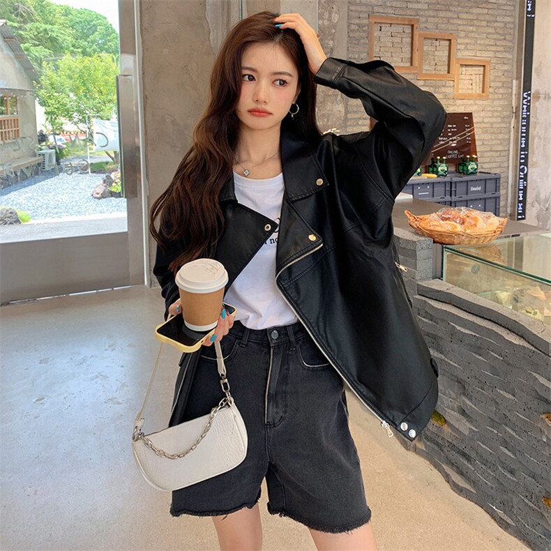 黑色小个子炸街短款PU皮衣女2025春新款韩版港风街头机车百搭上衣图片