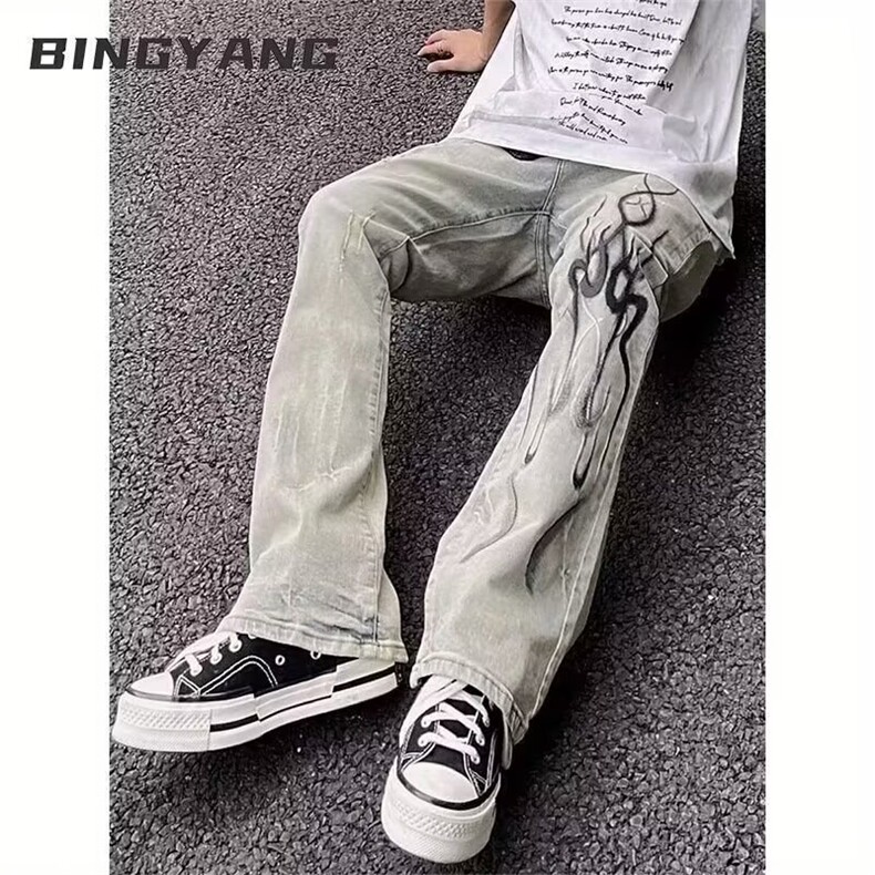 美式高街水洗做旧复古微喇叭牛仔裤男款显瘦拖地裤子N1104-P47,男装牛仔裤,星座208-5